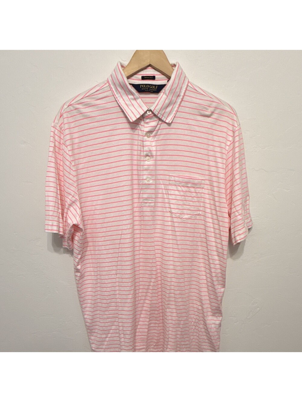 Polo Golf Ralph Lauren Vintage Lisle Men’s L Pink White Striped Pocket Polo